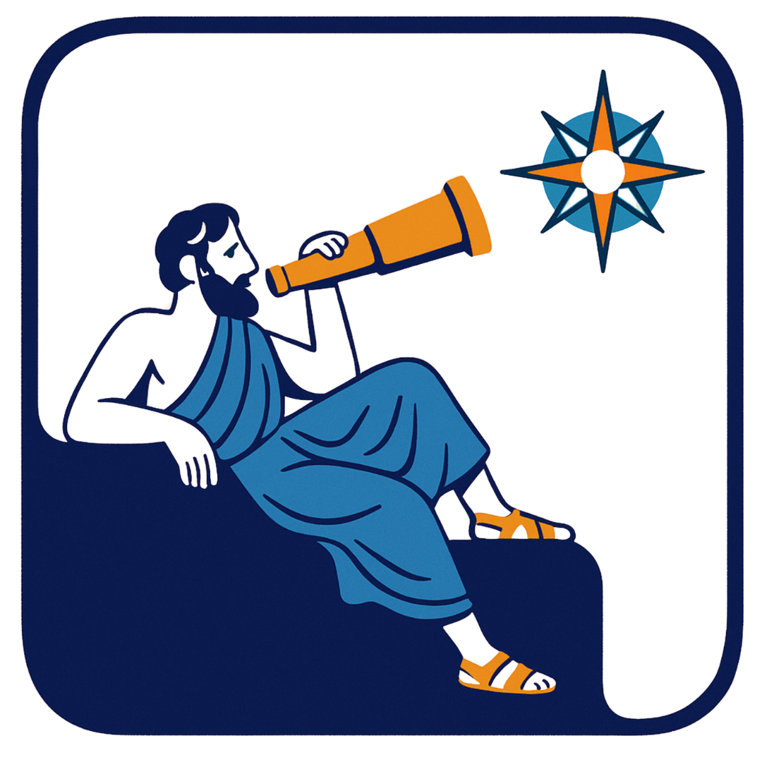 Illustration of an astronomer looking through a telescope at a star